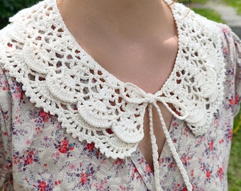 Colletto in pizzo all'uncinetto, in cotone, removibile, stile romantico e femminile