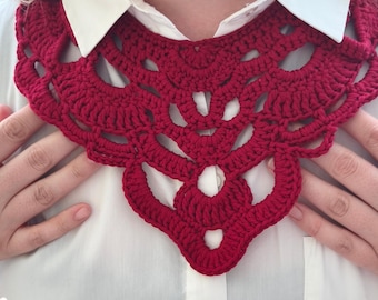 Gehäkelte Baumwolle Bib Halskette, Chunky Statement Neck Piece, tragbare Kunst