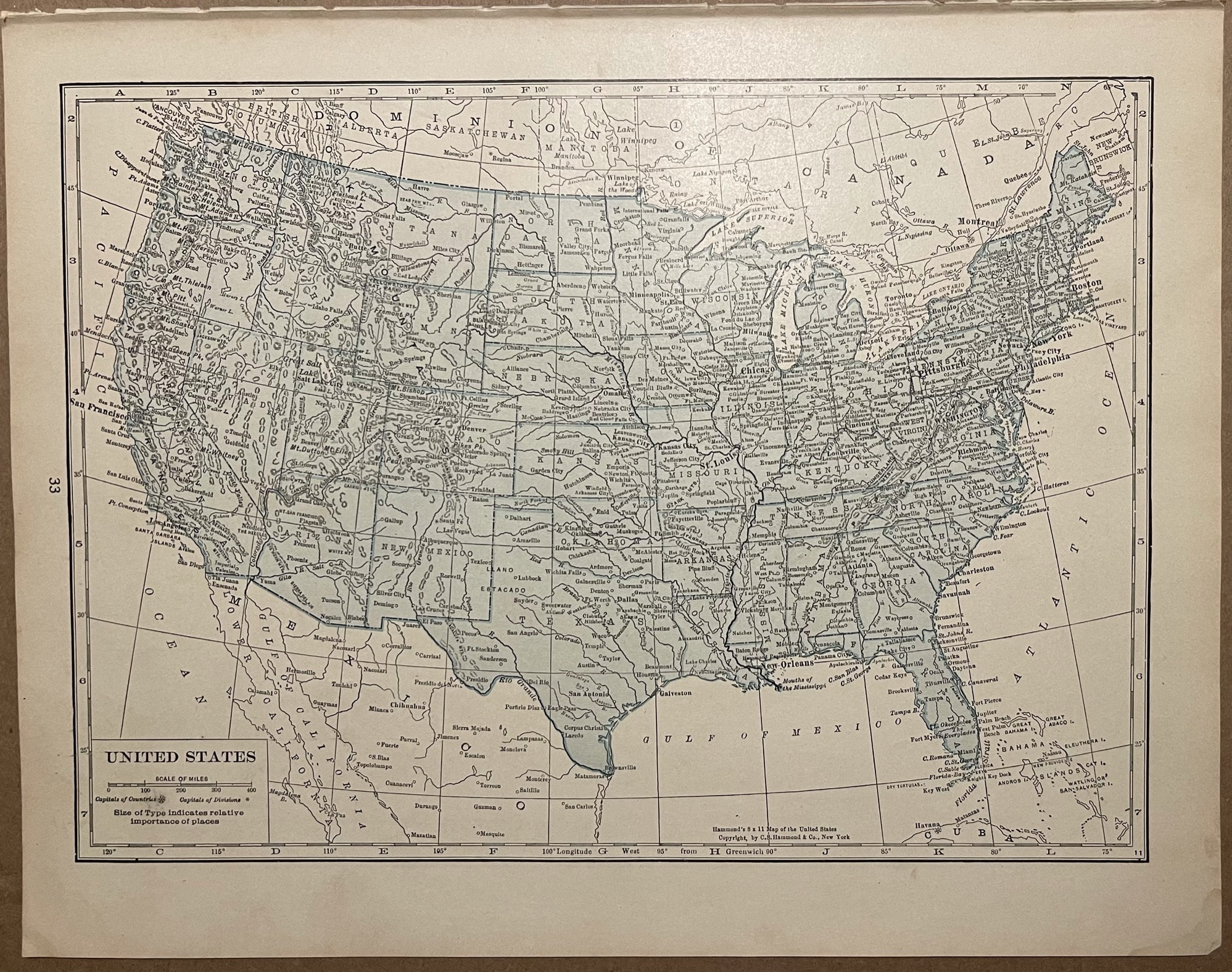 1921 United States Atlas Map on One Side and Maine Map on One Side ...