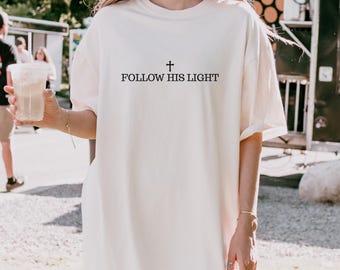 Follow His Light Christian T-Shirt, Comfort Colors Jesus Tee