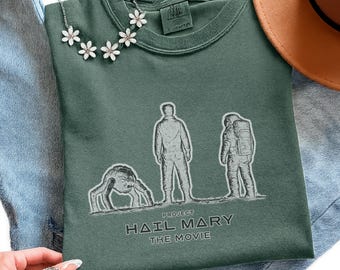 Minimalist Space Line Art Shirt Project Hail Mary, Spaceship Astronaut Rocky Graphic Tee, Sci-Fi Reader Style, Comfort Colors® Fan Gift