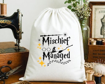 Custom Mischief Managed Fantasy Theme Goody Bag, Wizard Themed Birthday Party Favor, Drawstring Pouches