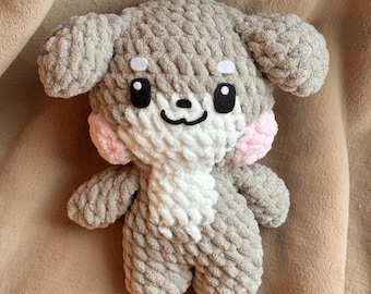 Gehaakte Gunini-knuffel ZB1, handgemaakte amigurumi, grijze hondenpuppy