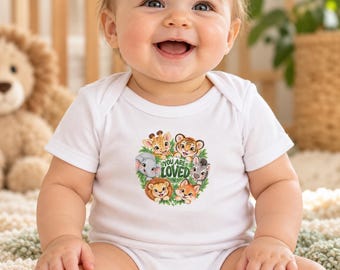 Baby Bodysuit with Colorful Woodland Animals & 'YOU ARE LOVED' Quote