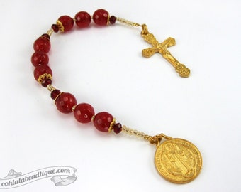 Red St Benedict chaplet gold rosary saint benedict rosaries pocket rosary confirmation gift catholic chaplet patron saint of Europe