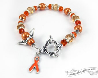 Leukemia Cancer bracelet awareness jewelry Guardian Angel bracelet cancer awareness orange ribbon bracelet cancer kidney ribbon awareness