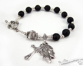 Jesus Christ rosary bracelet one decade rosary Catholic Jewelry communion gift catholic rosaries confirmation rosary black bracelet rosary