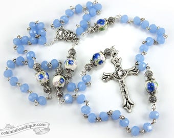 Blue Jade Rosary confirmation gift catholic rosary boys rosaries blue rosary communion rosaries baptism rosary girls rosaries ladies rosary