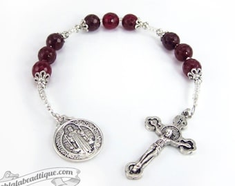 Garnet Saint Benedict chaplet red rosary st benedict rosaries pocket rosary confirmation gift catholic chaplet patron saint of Europe