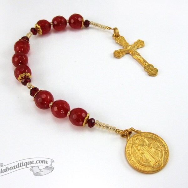 Red St Benedict chaplet gold rosary saint benedict rosaries pocket rosary confirmation gift catholic chaplet patron saint of Europe