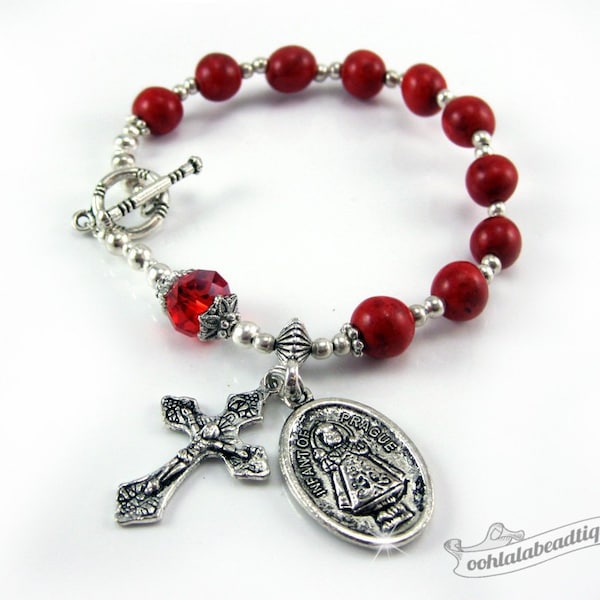 Infant Jesus of Prague rosary bracelet red rosary one decade rosaries Catholic Rosary Confirmation gifts Catholic bracelet rosary pocket