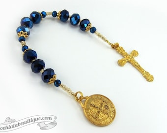 Blue St Benedict chaplet crystal rosary saint benedict rosaries pocket rosary confirmation gift catholic chaplet patron saint of Europe