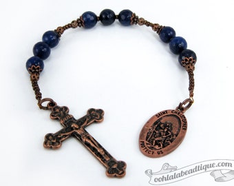 Blue St Christopher Chaplet navy tenner saint Christopher rosaries pocket rosary confirmation gift catholic patron saint of travelers