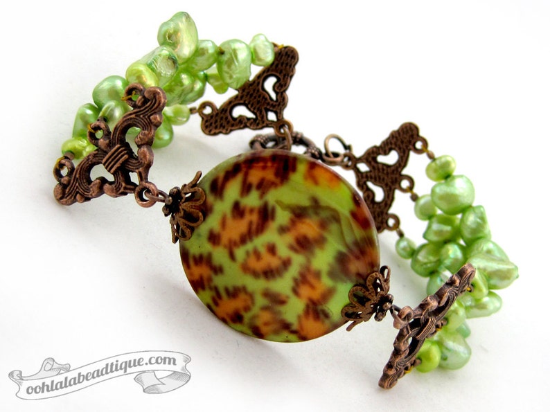 Green mother of pearl jewelry set green jewelry necklace earrings bracelet set green pearls freshwater pearl bracelet leopard jewelry gift image 2