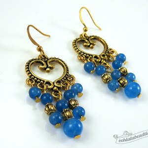 Blue chandelier earrings gold earrings birthstone jewelry boho earrings gypsy long earrings hippie statement earrings blue gift for wife image 5