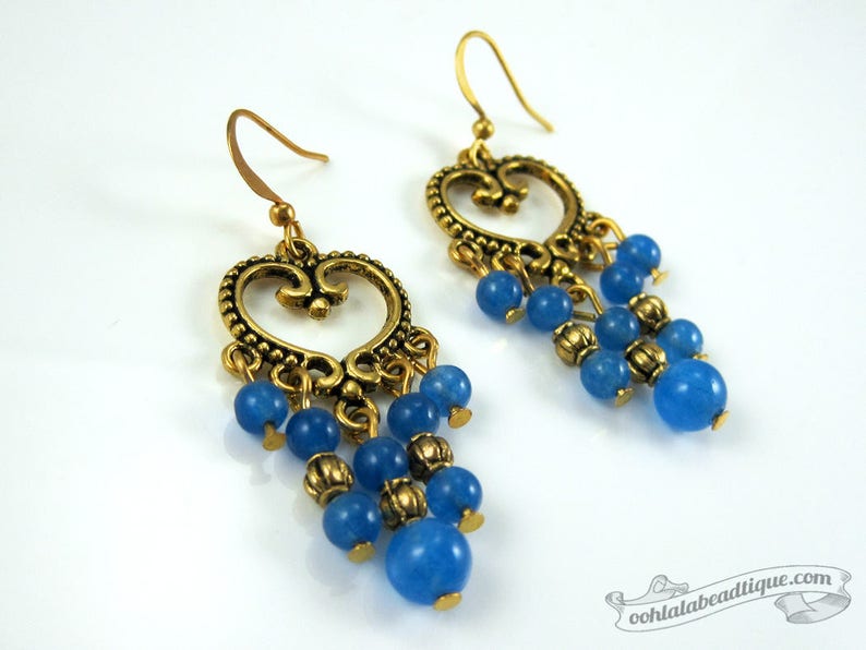 Blue chandelier earrings gold earrings birthstone jewelry boho earrings gypsy long earrings hippie statement earrings blue gift for wife image 5