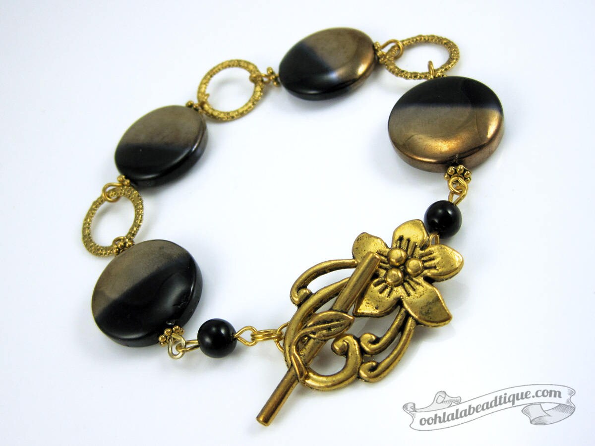 Black Gold Bracelet Black Coin Bracelet Statement Jewelry Etsy Canada
