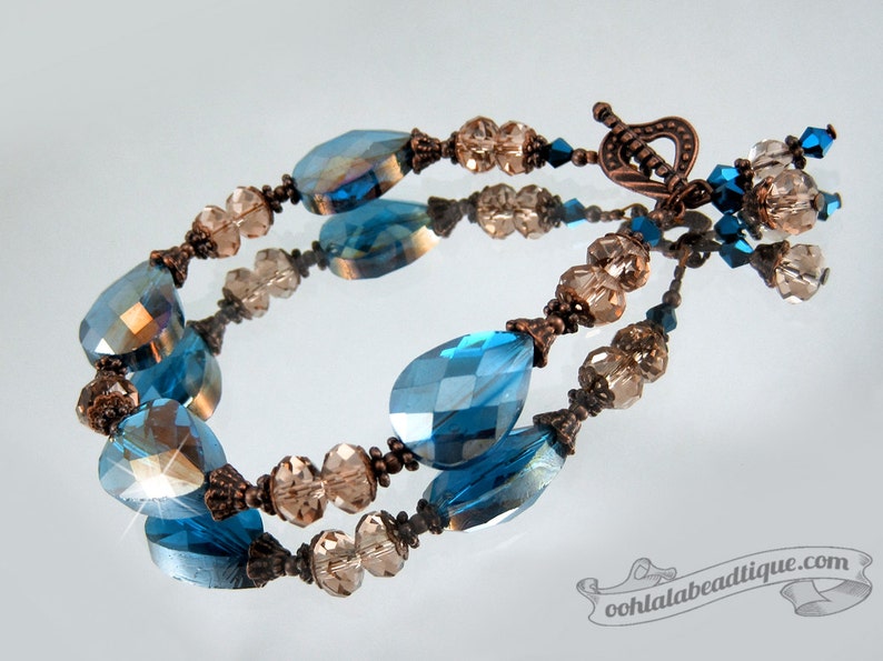 Blue Crystal Bracelet bead bracelet copper blue bracelet birthstone jewelry evening bracelet wedding gift holiday bracelet bling jewelry image 4