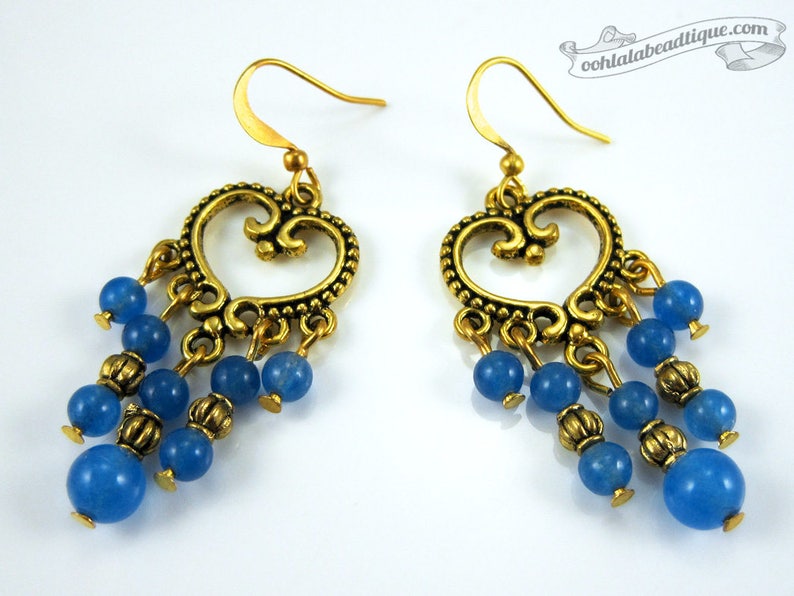 Blue chandelier earrings gold earrings birthstone jewelry boho earrings gypsy long earrings hippie statement earrings blue gift for wife image 3