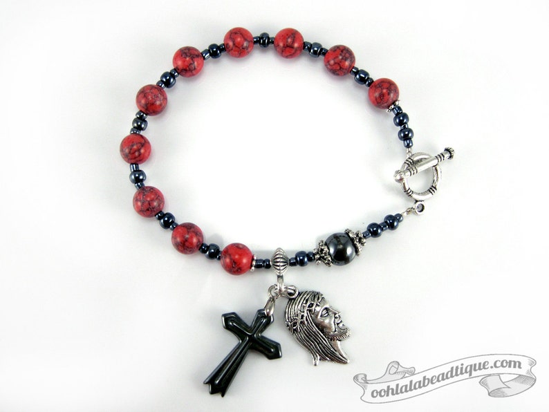 Red Howlite rosary Bracelet red rosary single decade rosary Catholic Rosary Confirmation gifts Catholic bracelet jewelry christian bracelet image 5