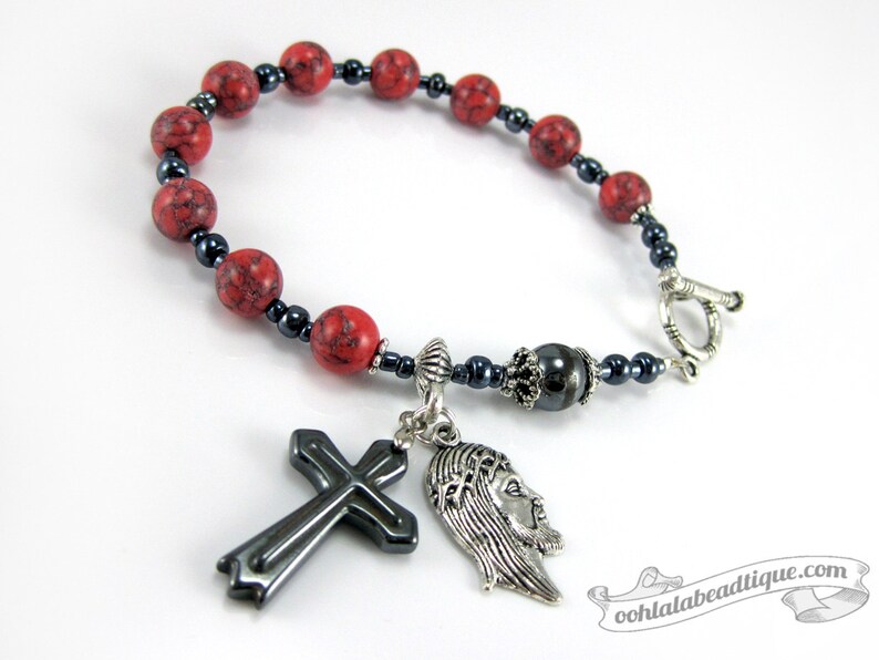 Red Howlite rosary Bracelet red rosary single decade rosary Catholic Rosary Confirmation gifts Catholic bracelet jewelry christian bracelet image 2