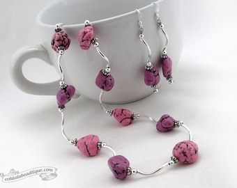 Purple Pink Jewelry Set necklace earrings set jewelry gift howlite necklace purple choker necklace purple earrings statement necklace gift