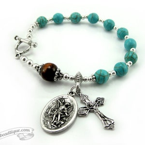 Turquoise Bracelet Rosary St Michael medal rosary bracelet one decade rosary Catholic Jewelry Religious gift catholic rosaries confirmation