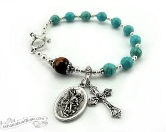 Turquoise Bracelet Rosary St Michael medal rosary bracelet one decade rosary Catholic Jewelry Religious gift catholic rosaries confirmation