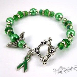 Gallbladder Cancer bracelet awareness jewelry Guardian Angel bracelet hope bracelet cancer awareness green ribbon bracelet cancer jewelry image 1