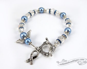 Prostate Cancer bracelet awareness jewelry Guardian Angel bracelet hope bracelet cancer awareness blue ribbon bracelet gift cancer jewelry