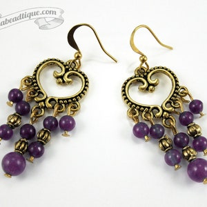 Violet chandelier earrings purple earrings birthstone jewelry boho earrings gypsy long earrings hippie agate earrings gold gift for wife image 3