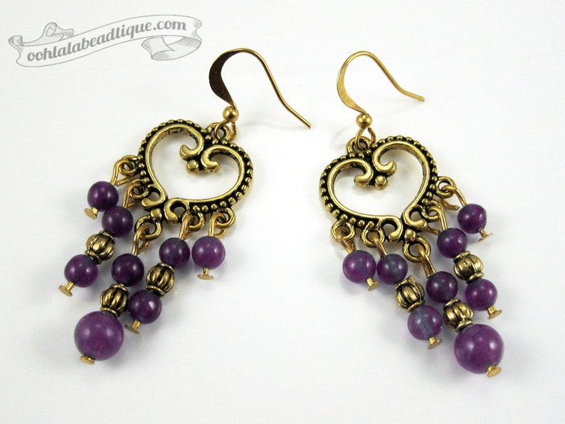 Violet chandelier earrings purple earrings birthstone jewelry boho earrings gypsy long earrings hippie agate earrings gold gift for wife image 3