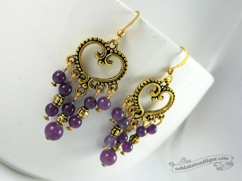 Violet chandelier earrings purple earrings birthstone jewelry boho earrings gypsy long earrings hippie agate earrings gold gift for wife image 2