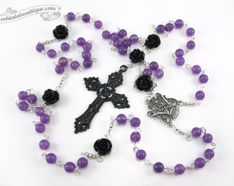 Gothic purple Rosary necklace goth rosary steampunk rosaries gothic rosary violet jewelry steampunk rosary gothic gift catholic rosary