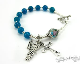 Blue Rosary bracelet St Gabriel medal single decade rosary Confirmation gifts Catholic Rosaries silver rosary Catholic jewelry religious