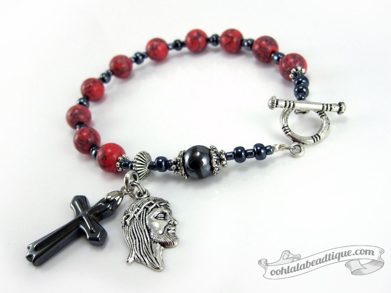 Red Howlite rosary Bracelet red rosary single decade rosary Catholic Rosary Confirmation gifts Catholic bracelet jewelry christian bracelet image 4