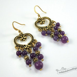 Violet chandelier earrings purple earrings birthstone jewelry boho earrings gypsy long earrings hippie agate earrings gold gift for wife image 5