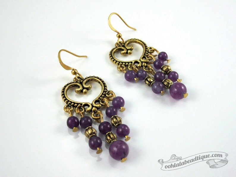 Violet chandelier earrings purple earrings birthstone jewelry boho earrings gypsy long earrings hippie agate earrings gold gift for wife image 5