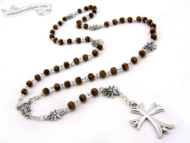 Wood rosary necklace, wooden rosaries, confirmation rosary, holy communion rosary, Our Lady of Fatima rosary, catholic gift, ladies rosary image 2