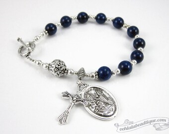 Lapis Lazuli rosary bracelet St Michael medal bracelet one decade rosary Catholic Jewelry Religious gift catholic rosaries confirmation