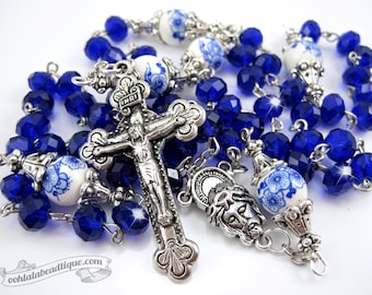 Blue crystal rosary catholic rosaries confirmation rosary holy communion gift baptism rosary beads catholic gift unisex rosary blue rosaries