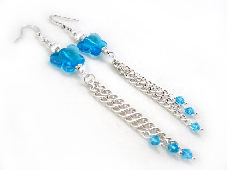 blue crystal long earrings December Birthstone earrings crystal butterflies wedding Jewelry tassel earrings Blue Butterfly Earrings
