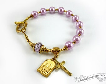 Lavender Pearl Rosary Bracelet jewelry catholic rosary confirmation gift single decade rosary purple chaplet Our Lady of Medjugorje Medal