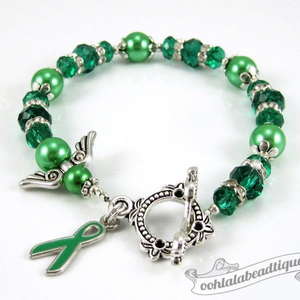 Liver Cancer bracelet awareness jewelry Guardian Angel bracelet cancer awareness green ribbon bracelet gift cancer jewelry ribbon awareness