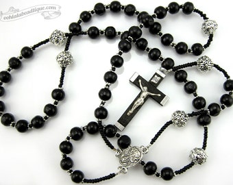 Black Wood Rosary first communion gift mens rosary catholic gift confirmation rosaries catholic black rosary unisex rosaries wooden rosary