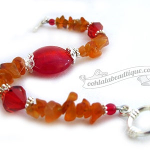 Red focal bead bracelet red Aventurine chip bracelet red orange bracelet gemstone jewelry healing bracelet murano glass bracelet calming image 2