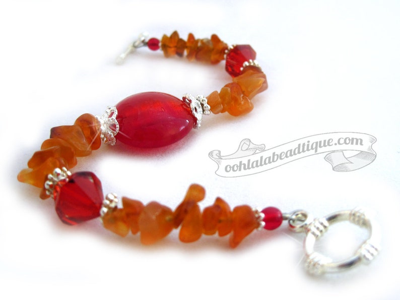 Red focal bead bracelet red Aventurine chip bracelet red orange bracelet gemstone jewelry healing bracelet murano glass bracelet calming image 2