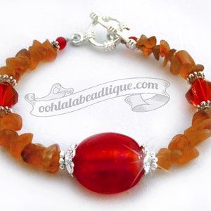 Red focal bead bracelet red Aventurine chip bracelet red orange bracelet gemstone jewelry healing bracelet murano glass bracelet calming image 1