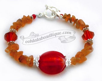 Red focal bead bracelet red Aventurine chip bracelet red orange bracelet gemstone jewelry healing bracelet murano glass bracelet calming