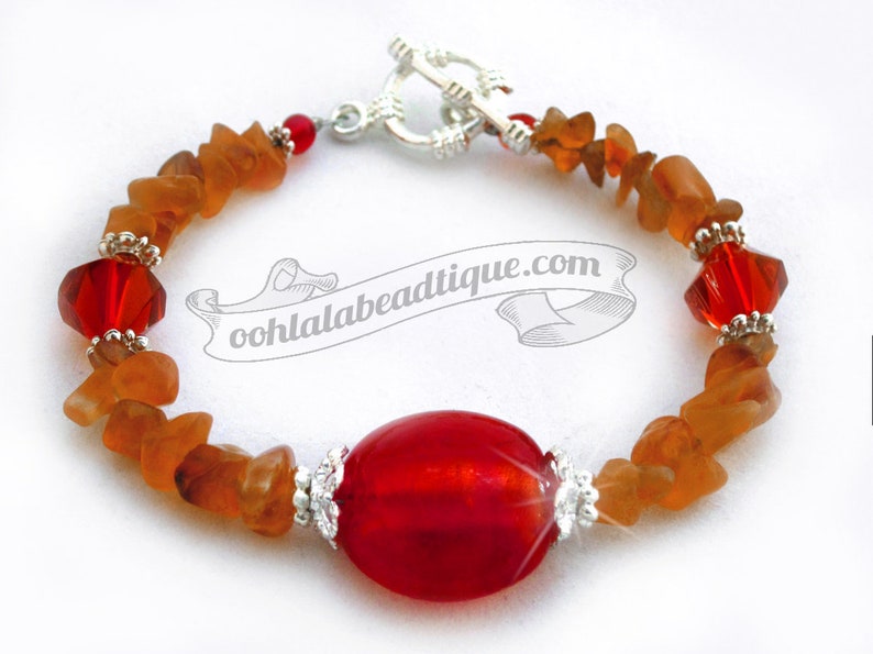 Red focal bead bracelet red Aventurine chip bracelet red orange bracelet gemstone jewelry healing bracelet murano glass bracelet calming image 1